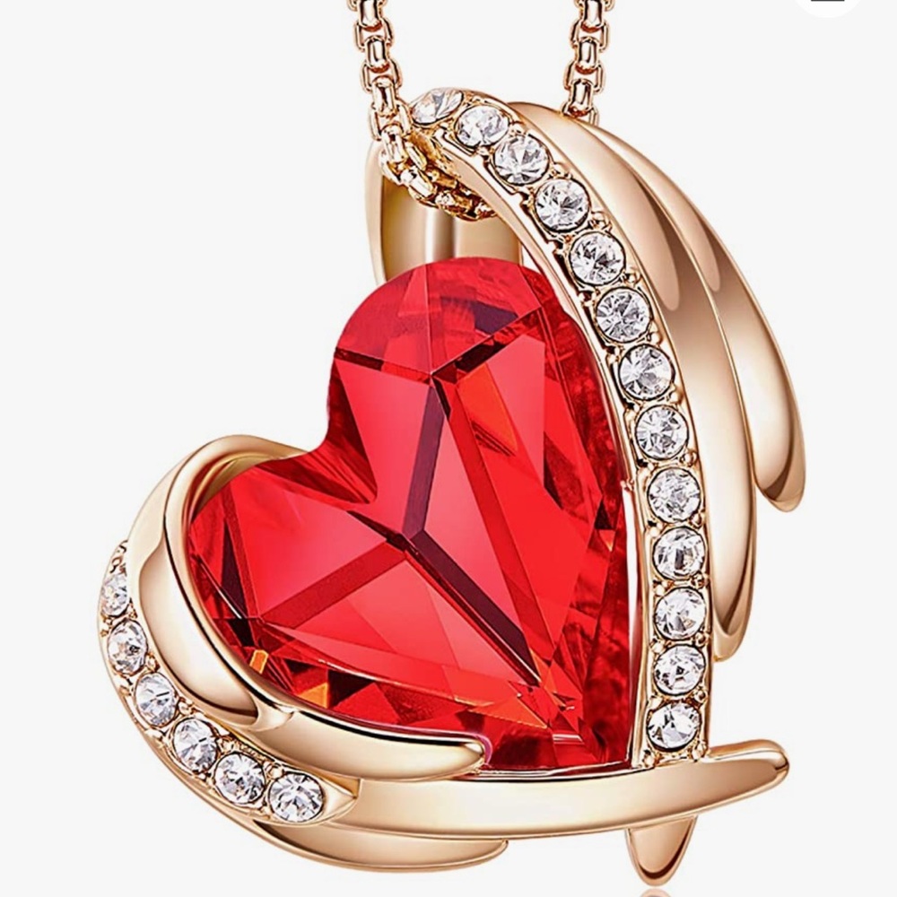 NEW- Love Heart Pendant Necklaces Silver Tone Rose Gold Tone Crystals Birthstone
